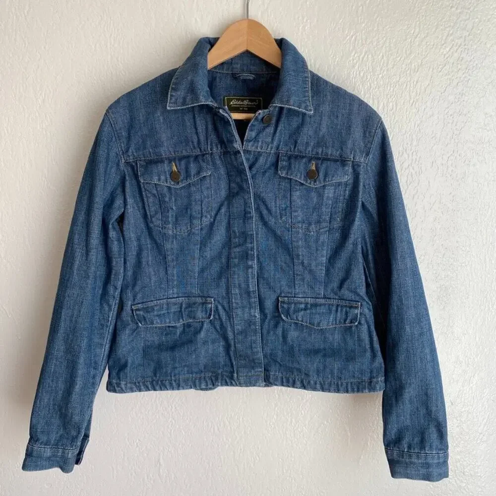 Eddie Bauer Y2K Jean Jacket Blue 100% Cotton Denim Womens Medium‎